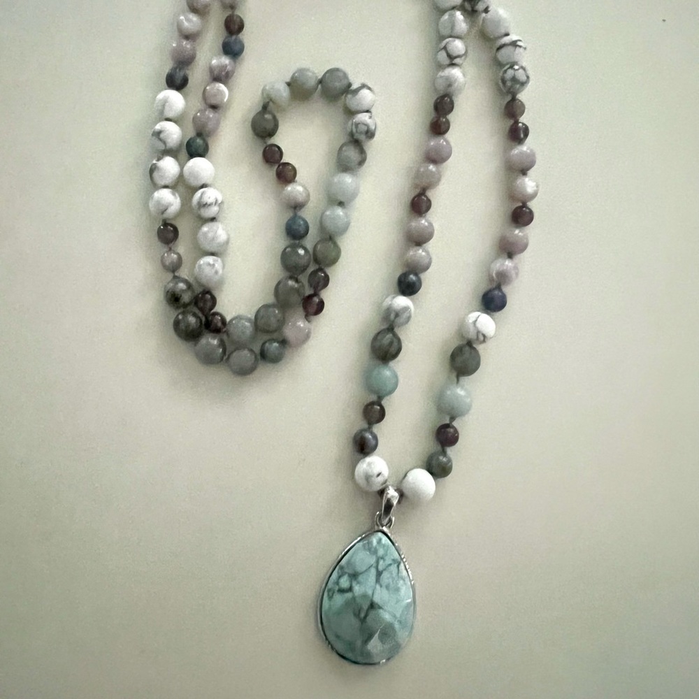 Gemstone necklace mala 📿 tied beads handmade boho boutique